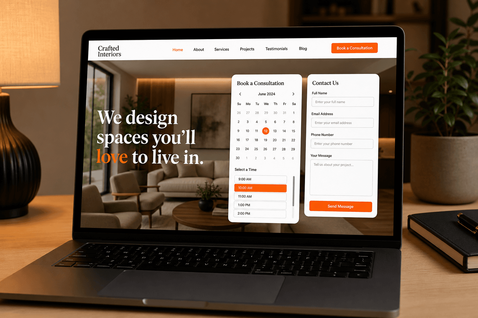 A modern small business website shown on a laptop, built to turn visitors into booked calls